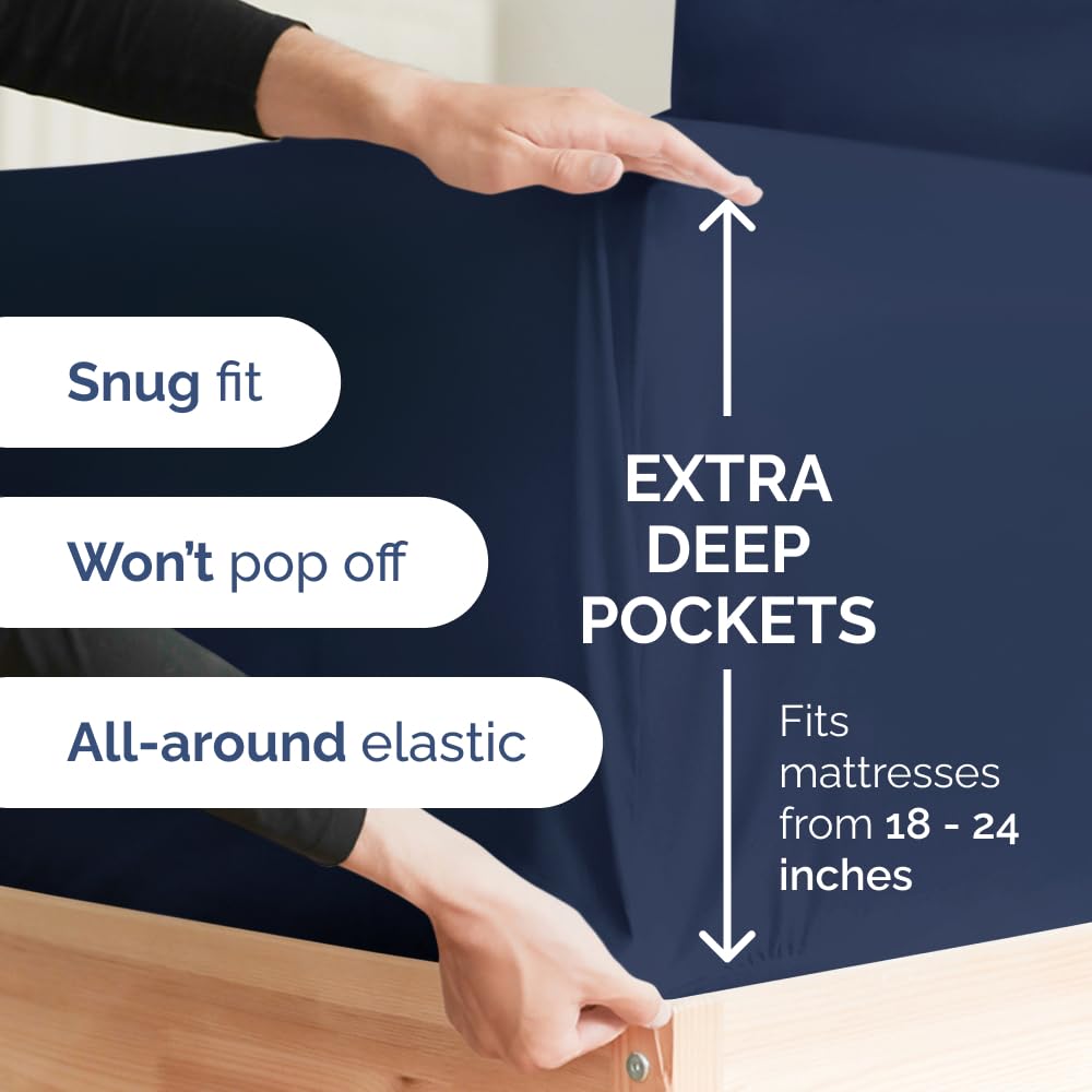 Extra Deep King Sheet Set - 6 Piece Breathable & Cooling Sheets - Hotel Luxury Bedding Set 18-24 Inch Extra Deep Pockets - Easy & Secure Fit - Super Soft, Wrinkle Free & Comfy - Navy Blue, King Size