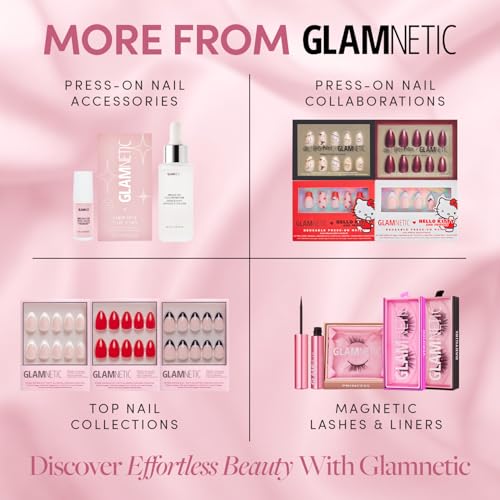 Glamnetic Press On Nails - Sprinkles | Rainbow French Tip Nails, UV Finish Short Pointed Almond Shape, Reusable Semi-Transparent Nails in 12 Sizes - 24 Nail Kit with Glue