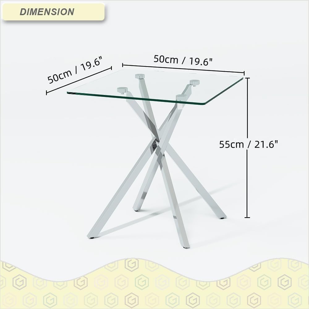 NIERN Small Side Coffee Table Set of 2 with Chromed Legs, Tempered Glass Square Modern End Table for Living Sofa Room Home Office (2 Pieces, Silver, 19.68"×19.68"×21.65")
