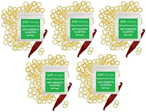 Orthodontic Rubber Bands for Braces - Premium Quality Elastic Teeth Rubber Bands for Braces, Fix Tooth Gaps, Dreadlocks, Includes Free Elastic Placer- Heavy Force 4.5 oz, 5/16 Inch, Natural (500 Pack)