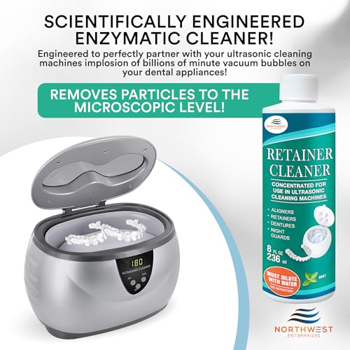 Ultrasonic Retainer Cleaner Solution Concentrate - Ultrasonic Denture Cleaner for Ultrasonic Machines - Cleans Mouthguards, Invisalign, and Nightguards - Updated Formula (Mint) (16 Ounces)