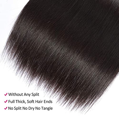 Straight Bundles Human Hair 100% Unprocessed 12A Brazilian Hair 16 18 20 Inch 3 Bundles Deals Human Hair Double Weft Natural Black