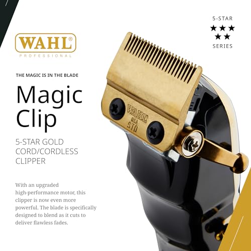 Wahl Professional 5 Star Series Cord/Cordless Magic Clip - Full Size Hair Clipper with Precision Blades, Lithium Ion Battery, and 100+ Minute Run Time for Professional Barbers & Stylists