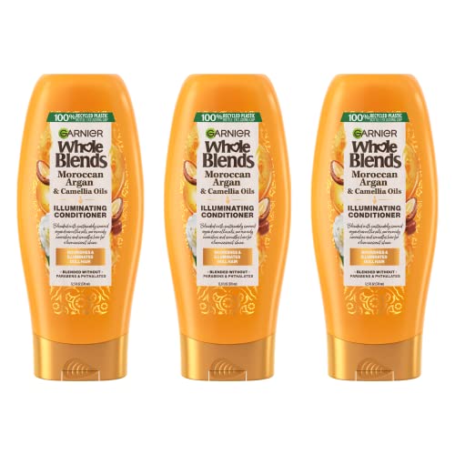 Garnier Whole Blends Moroccan Argan & Camellia Oils Illuminating Conditioner for Silky Shine, 12.5 Fl Oz, 3 Count (Packaging May Vary)