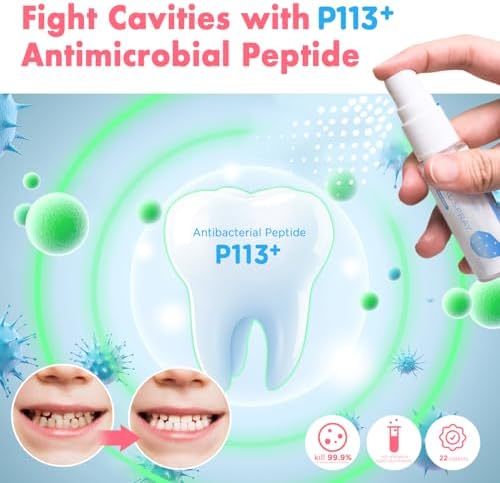 Mouth Spray for Kids, Toddler Toothpaste Helper, Fluoride Free Baby Toothpaste Cavity Protection, Oral Care with Natural P113+ Antibacterial Peptide - for Newborns to Age 6, Strawberry