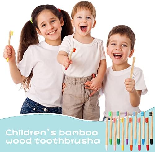 Estune 24 Pcs Kids Bamboo Toothbrushes Soft Bristle Individually Wrapped Toddler Toothbrush Manual Travel Tooth Brushes for Kids Children Adults School Travel Teeth Oral Supplies 5.7 Inch