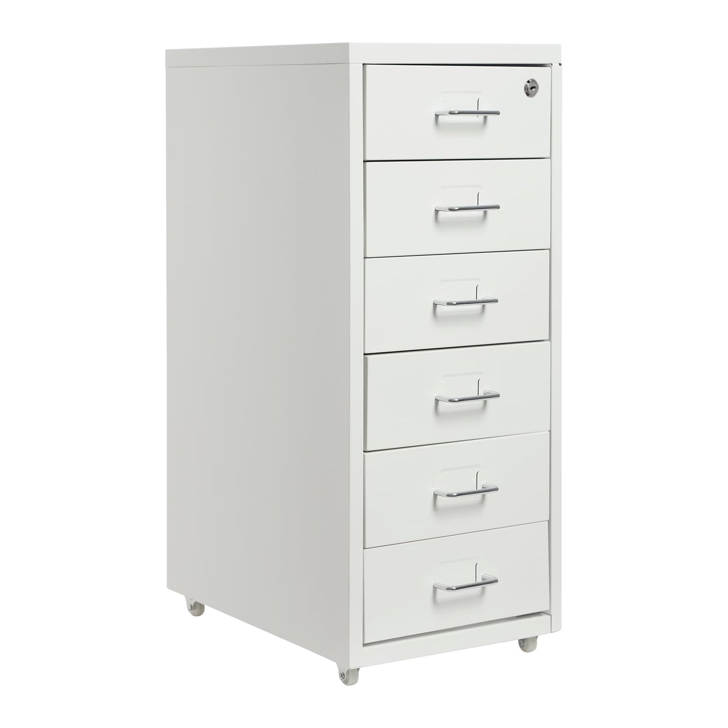 HZOPUTLH 6 Drawer Vertical File Cabinet with Lock, Freestanding Filing Metal Drawers Organizer with 4 Wheels, Movable Under Desk Cabinet Vertical File Storage for Home Office (White)