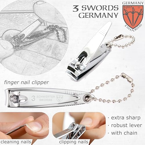 3 Swords Germany - Brand Quality 4 Piece Manicure Pedicure Grooming kit Set for Professional Finger & Toe Nail Care Tweezers File Clipper Fashion Leather case in Gift Box, Made by 3 Swords (77211)