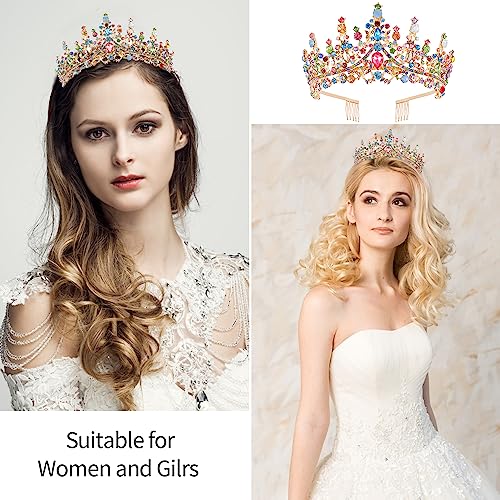 Velscrun Colourful Crystal Birthday Queen Tiara Crown for Women Girls Birthday Queen Headband Sash Elegant Princess Crown with Combs Hair Accessories Happy Birth Party Decorations Mom Birth Gift