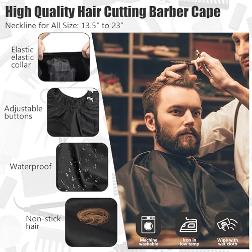 NICEMOVIC 10 in 1 Hair Cutting Barber Cape with Neck Duster Brush Barber Brush Neck Strips Hair Combs Hair Clips, Professional Barber Accessories Cleaning Supplies for Salon Haircut Styling (Black)