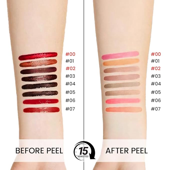 2 Pcs Matte Liquid Lip Stain Peel Off Lip Liner, Long Lasting Lip Tattoo, Waterproof & Transfer-Proof Lip Liner Peel Off Lip Gloss for All Skin Types.#00+#02