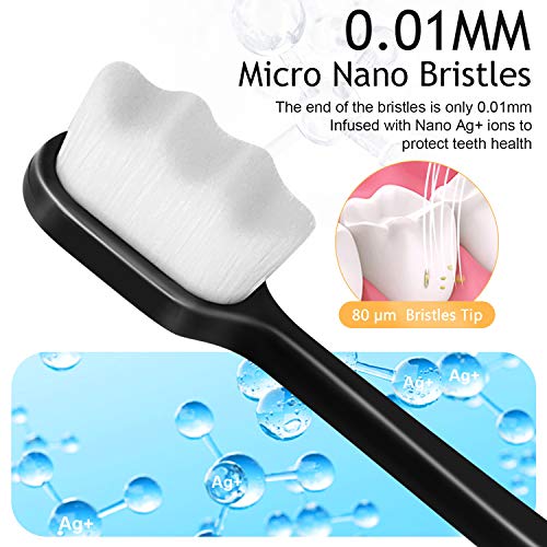 Adult Extra Soft Toothbrush with 20000 Soft Bristles, (Pack of 6) Micro Nano Manual Toothbrushes for Protect Sensitive Gums, Black/White