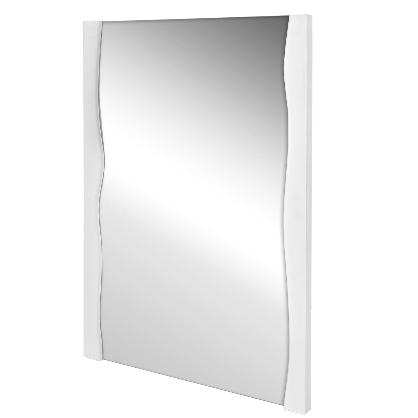 Tanmicoshomy White Bathroom Mirror 24x36 Inch, Asymmetrical Live Edge Wood Framed Rectangle Wall Mirrors for Bathroom, Bedroom or Living Room, Vertical or Horizontal Hanging
