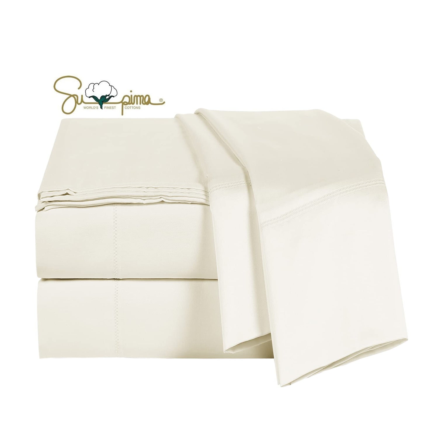 ELINEN 100% Supima Cotton Sheets 600 Thread Count,Bed Sheet Set King Size Sheets 4 Pieces,Soft & Silky Sateen Weave, Fits Mattress Up to 18",Deep Pocket, Breathable & Fade Resistant(Ivory,King)