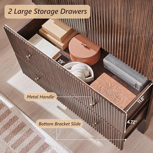 IFBUY 71" Tall Arched Bathroom Storage Cabinet, Modern Fluted Cabinet Storage with 4 Shlves and 2 Drawers, Floor Cabinet for Bathroom, Living Room, Kitchen, Brown