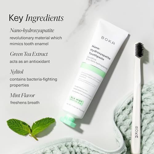 Boka Fluoride Free Toothpaste, Nano Hydroxyapatite Toothpaste, Appropriate for Sensitive Teeth - for Adult, Kids Oral Care - Ela Mint Flavor, 4 Fl Oz 1Pk US Manufactured