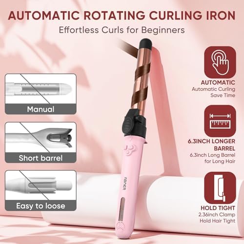 Rotating Curling Iron Set, Automatic Curling Wand for Long Hair, Easy to Use Hair Curler Get Effortless Beach Waves, 3 Sizes Ceramic Barrel 0.75" 1" 1.25" to 430°F with Home Button, Dual Voltage