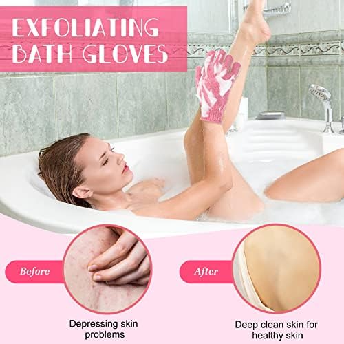 Tegeme 50 Pcs Exfoliating Gloves for Body, Double Sided Exfoliating Bath Shower Gloves for Women Deep Clean Skin for Spa Massage Beauty Skin Shower Scrubber Bathing Accessories(13 Colors)