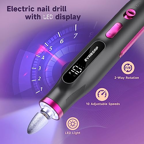 Professional Nail Drill,Electric Nail File kit for Acrylic Gel Nails,Electric Manicure and Pedicure Tools,10 Speeds Nail Care Gift for Trimmer,Grinder,Buffer(Black)