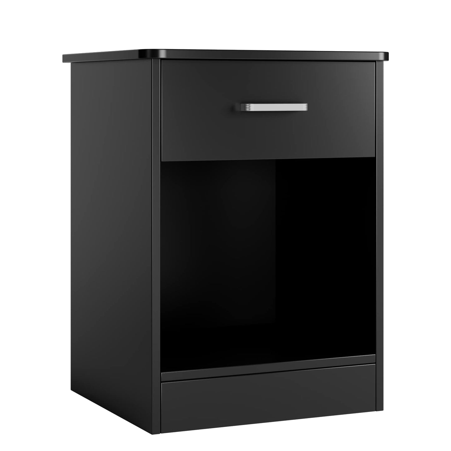 FOTOSOK Nightstand, Set of 2, 2-Tier Side Table with Drawer and Storage Shelf, Bedside Table End Table, Modern Night Stand for Bedroom, Home Office,Black
