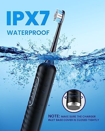 Electric Toothbrush with Water flosser, 3 in 1 Teeth Cleaning Kit with 7 Modes, Electric Toothbrush and flosser Combofor Adults, Water Flosser Portable for Travel and Home (Black)