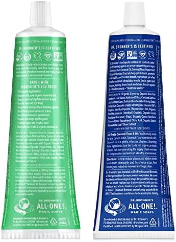 Dr. Bronner’s - All-One Toothpaste Variety Pack - Peppermint & Spearmint, 70% Organic Ingredients, Fluoride-Free, Helps Freshen Breath, Vegan (5oz, 4-Pack)