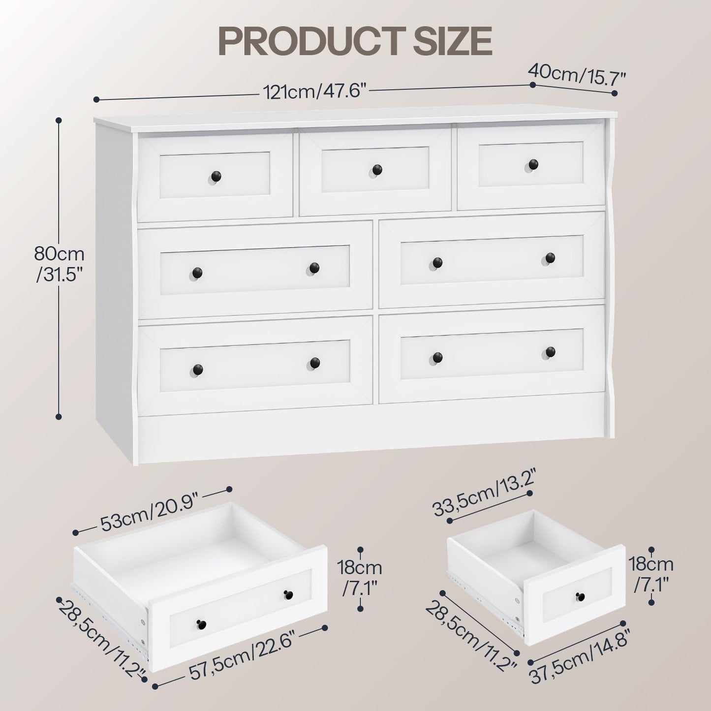 HOOBRO White Dresser for Bedroom, Farmhouse 7 Drawers Dresser, Chest of Drawers with Storage, Minimalist Style, Dressers Organizer for Bedroom, Living Room, Hallway, Entryway, White