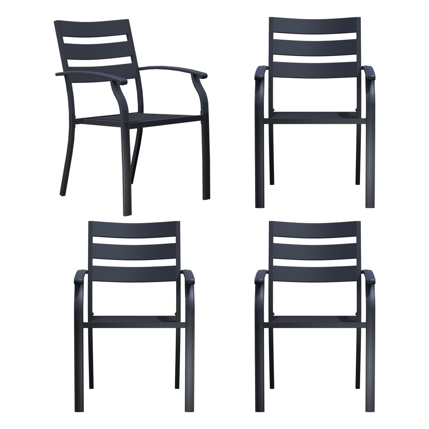 Puntogen Metal Patio Chairs Set of 4, Stackable All-Weather Outdoor Metal Chair, Wrought Iron Patio Chairs with Armrest, Outdoor Dining Chairs for Garden, Poolside, Backyard, Black