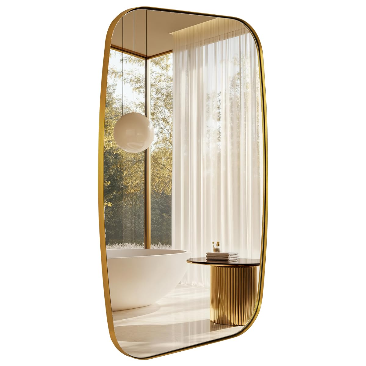 ANDY STAR Gold Mirror for Bathroom, 28x36 Inch Stainless Steel Metal Frame Oblong Bathroom Mirror for Vanity, 1’’ Deep Wall Mounted Vertically/Horizontal