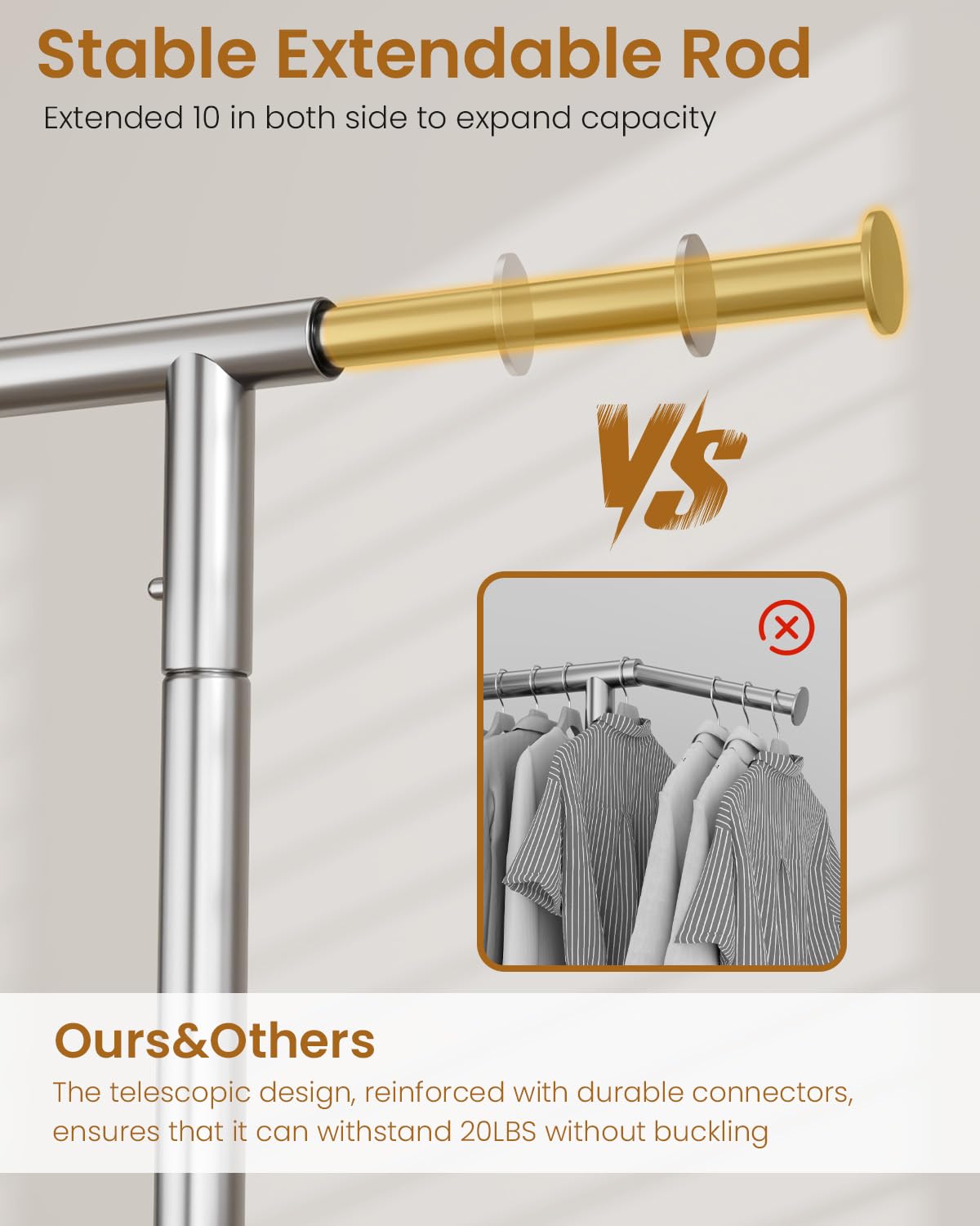 JIEJIERUI Heavy Duty Clothing Rack, Metal Clothes Rack Load 450 LBS, Rolling Coat Racks for Hanging Clothes with Lockable Wheels, Wardrobe Closet Garment Racks for Bedroom, Silver