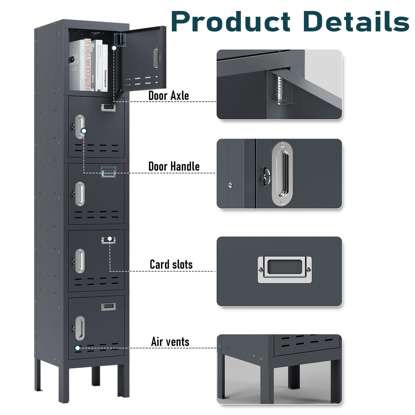 BUTISOW Metal Lockers - 66" Height Steel Lockers for Employees with 5 Door Storage Locker with Card Slot for Employees Gym School Home Office Garage - Assembly Required