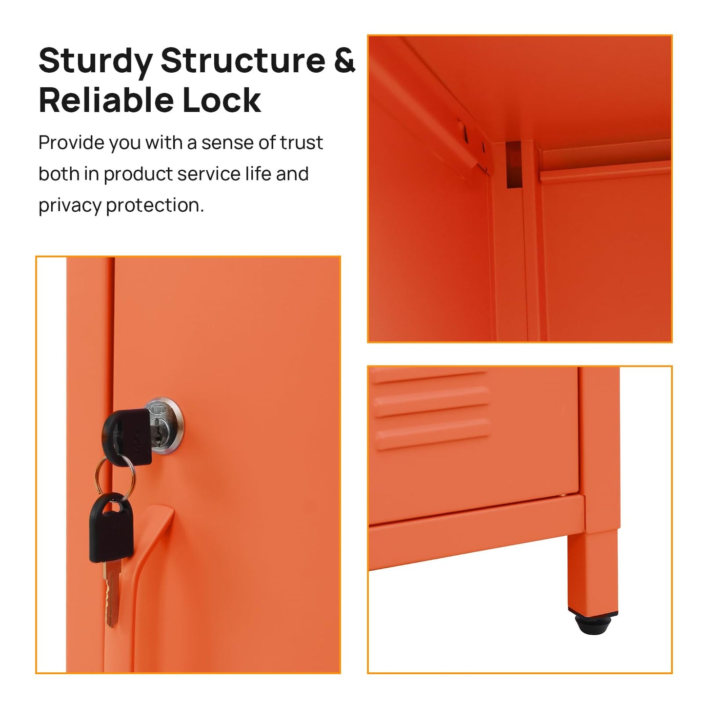 ALBAD Compact Metal Nightstand with Lockable Cabinet and Open Shelf, Modern Bedside Table, Versatile Side Table for Bedroom, Living Room, or Office (Orange, 26" H-Lockable Door)