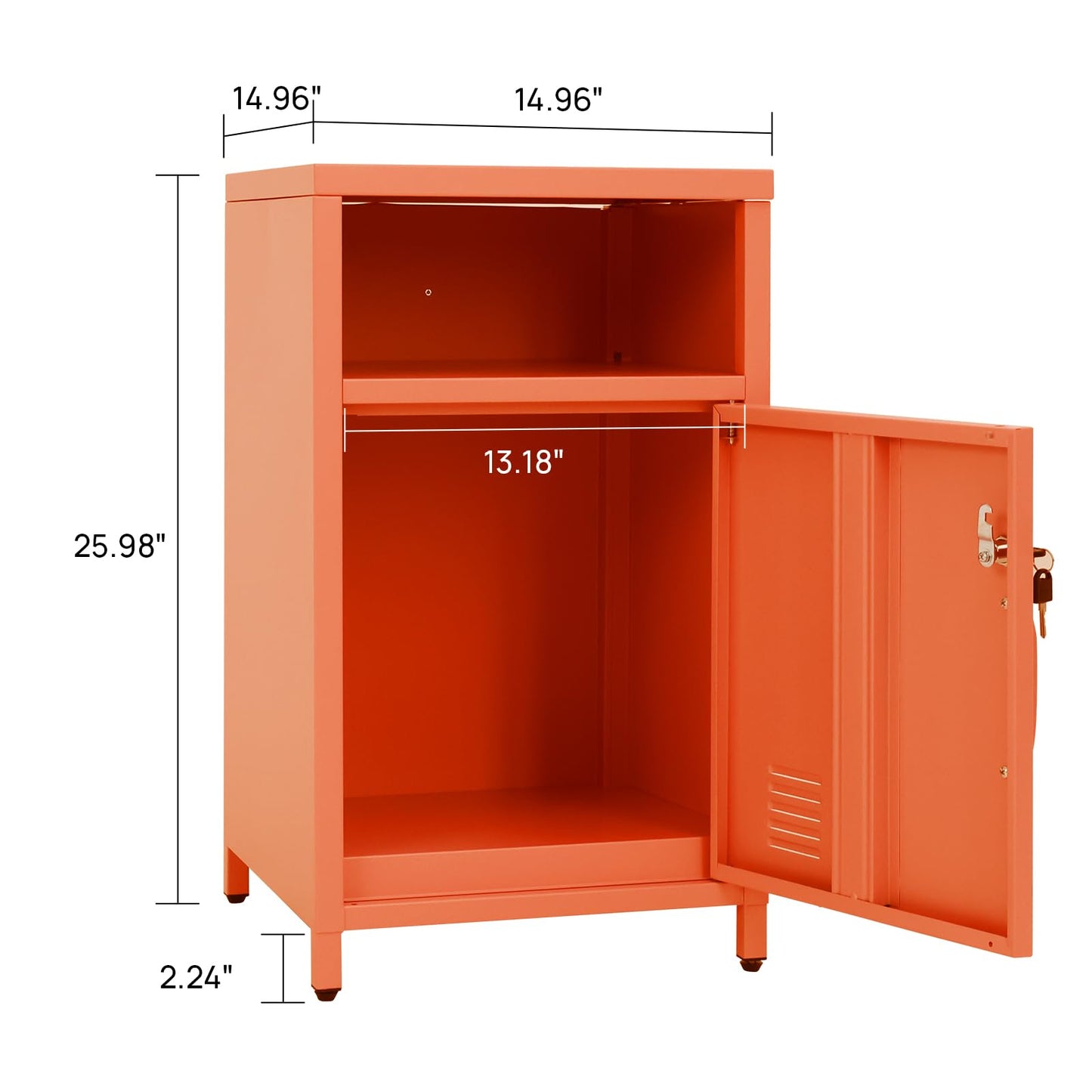 ALBAD Compact Metal Nightstand with Lockable Cabinet and Open Shelf, Modern Bedside Table, Versatile Side Table for Bedroom, Living Room, or Office (Orange, 26" H-Lockable Door)