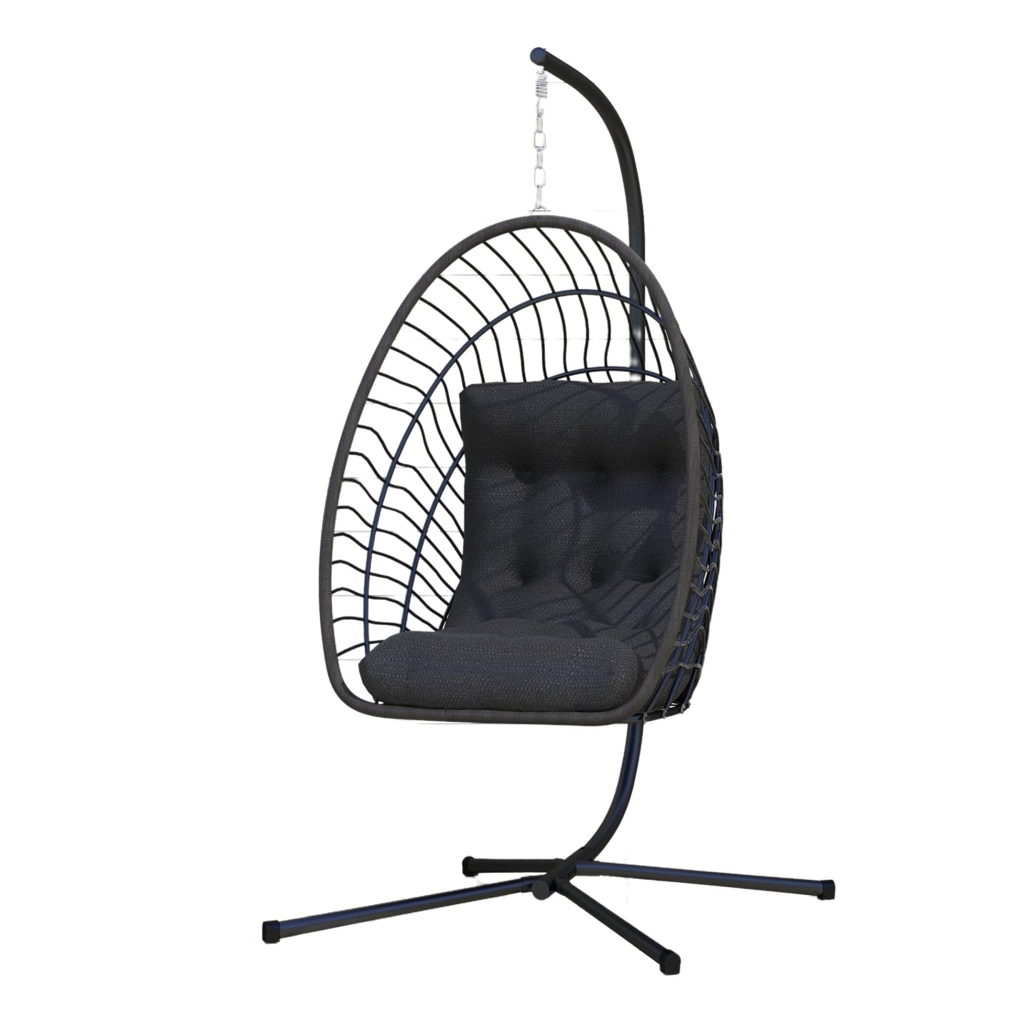 Kingdura Hanging Egg Chair with Stand Indoor Outdoor, Foldable Rattan Wicker Hammock Egg Swing Chair for Bedroom Porch Patio Garden, Thickened Cushion, 350LBS Capacity, Heavy Duty Frame
