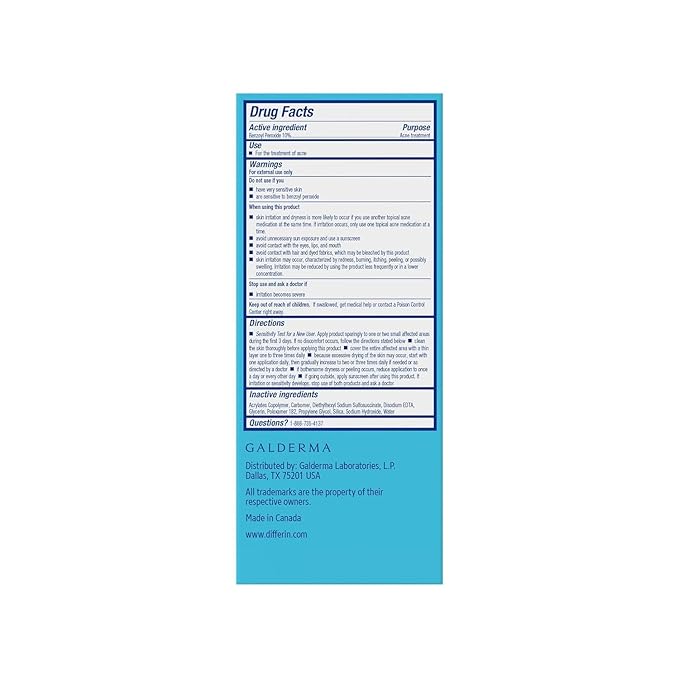 Differin Acne Spot Treatment with 10% Benzoyl Peroxide, Maximum Strength OTC Acne Treatment, Fast Acting Spot Treatment for Face, 1 oz