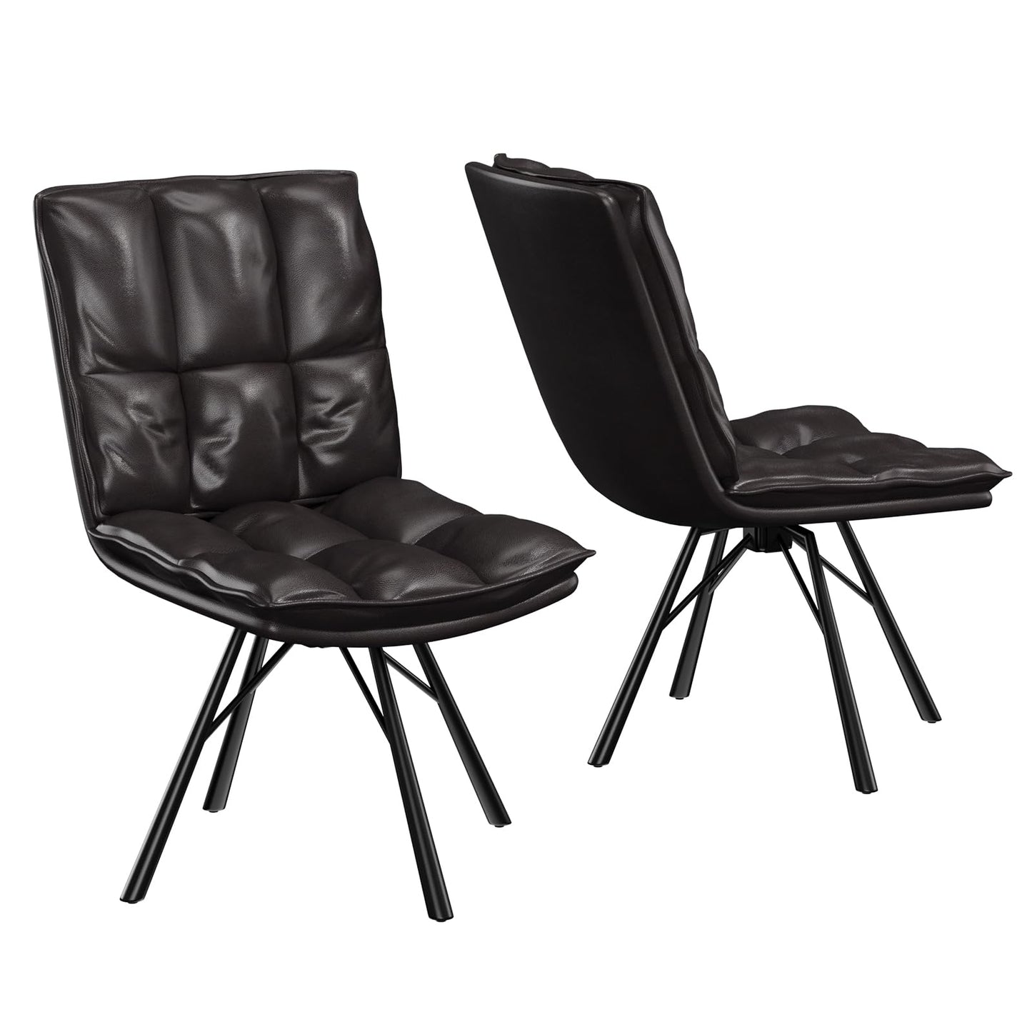 Bestier Home Office Chairs Set of 2, Modern Accent Chair with Metal Legs, Comfortable Upholstered PU Leather Chairs for Bedroom Dining Living Room Chairs, Dark Brown