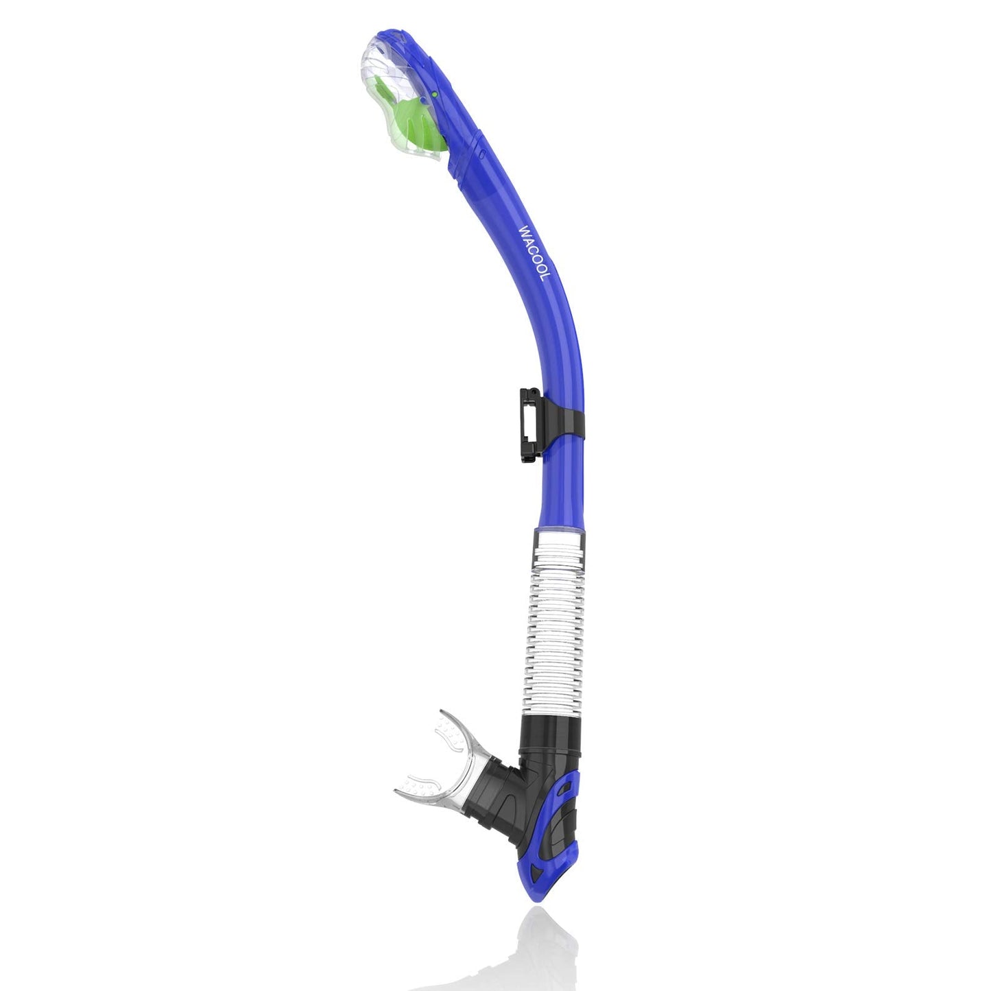 WACOOL Dry Top Snorkel Tube Comfortable Mouthpiece One-Way Purge Valve with Headstrap Support for Pool Open Water Scuba Lap Swimming Swimmer Training Diving Snorkeling (Blue)