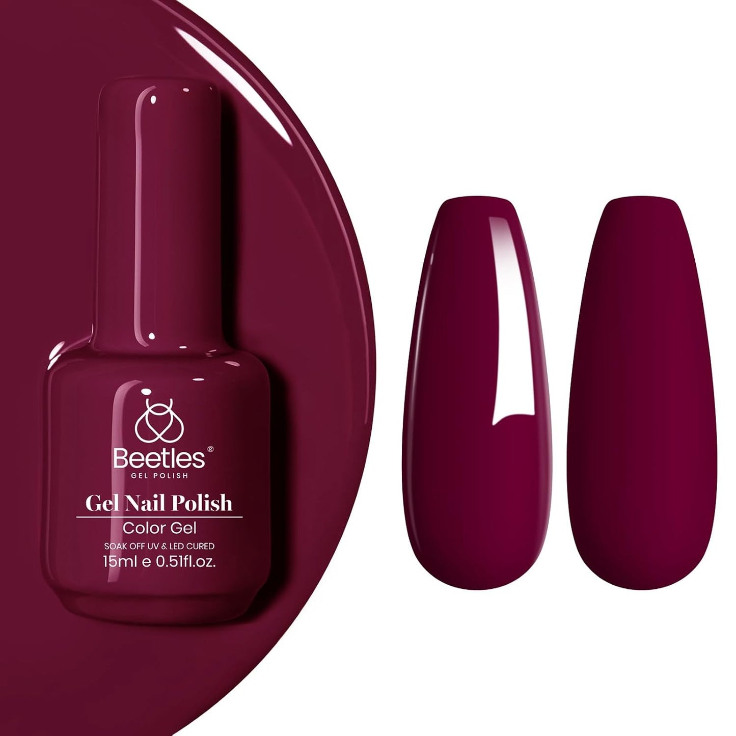 Beetles Wine Red Gel Nail Polish, Burgundy Red Plum Fall Gel Polish Soak Off Uv LED Lamp Nail Art Manicure Salon DIY Design at Home Gifts for Women 0.51 Fl Oz