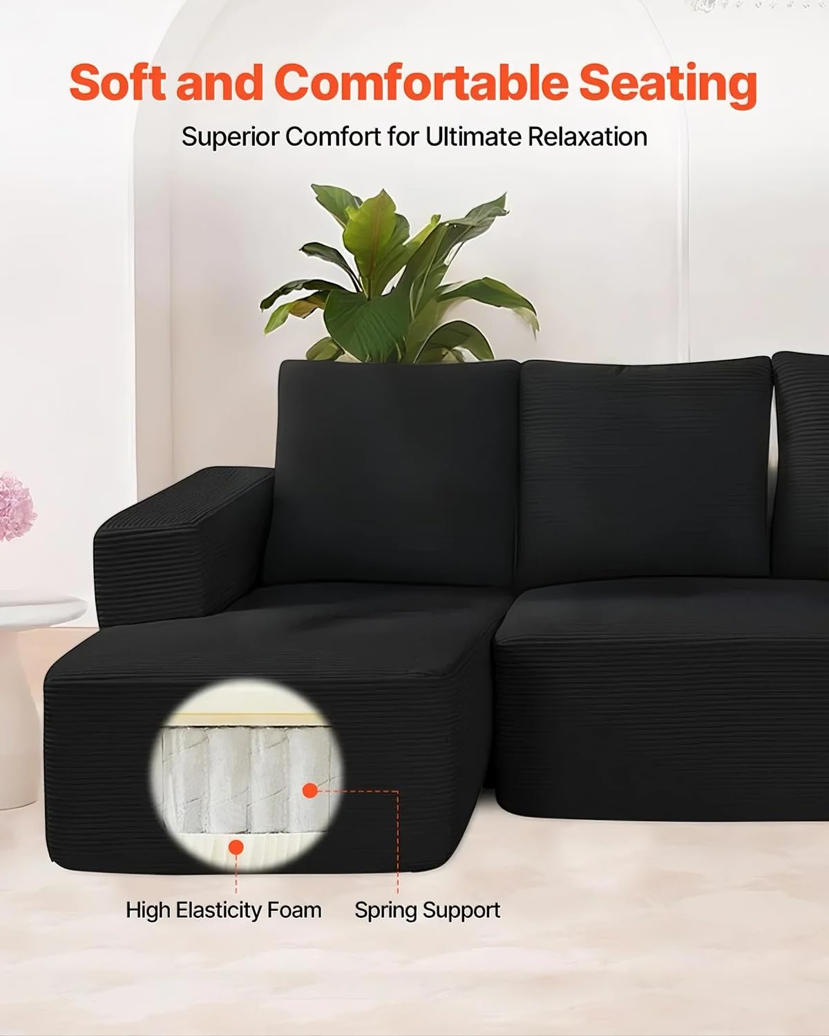 VEVOR Modular Sectional Sofa, Sectional Couch for Living Room, L Shaped Sofa with High Rebound Sponge, Cloud Couch with Cushion for Living Room, Apartment, Black