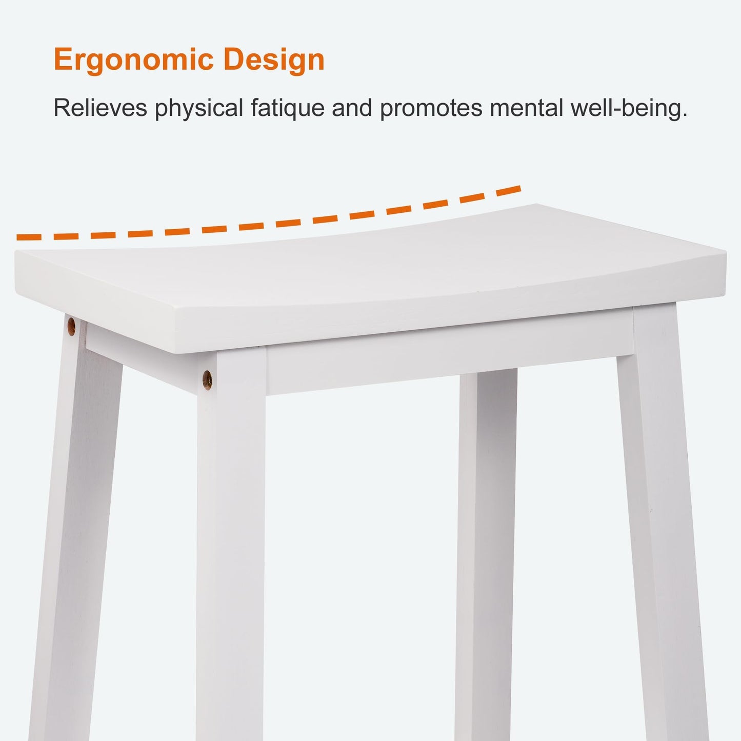 Elevon Solid Wood Saddle-Seat Kitchen Counter-Height Stool, 24-Inch Height, White - Set of 2