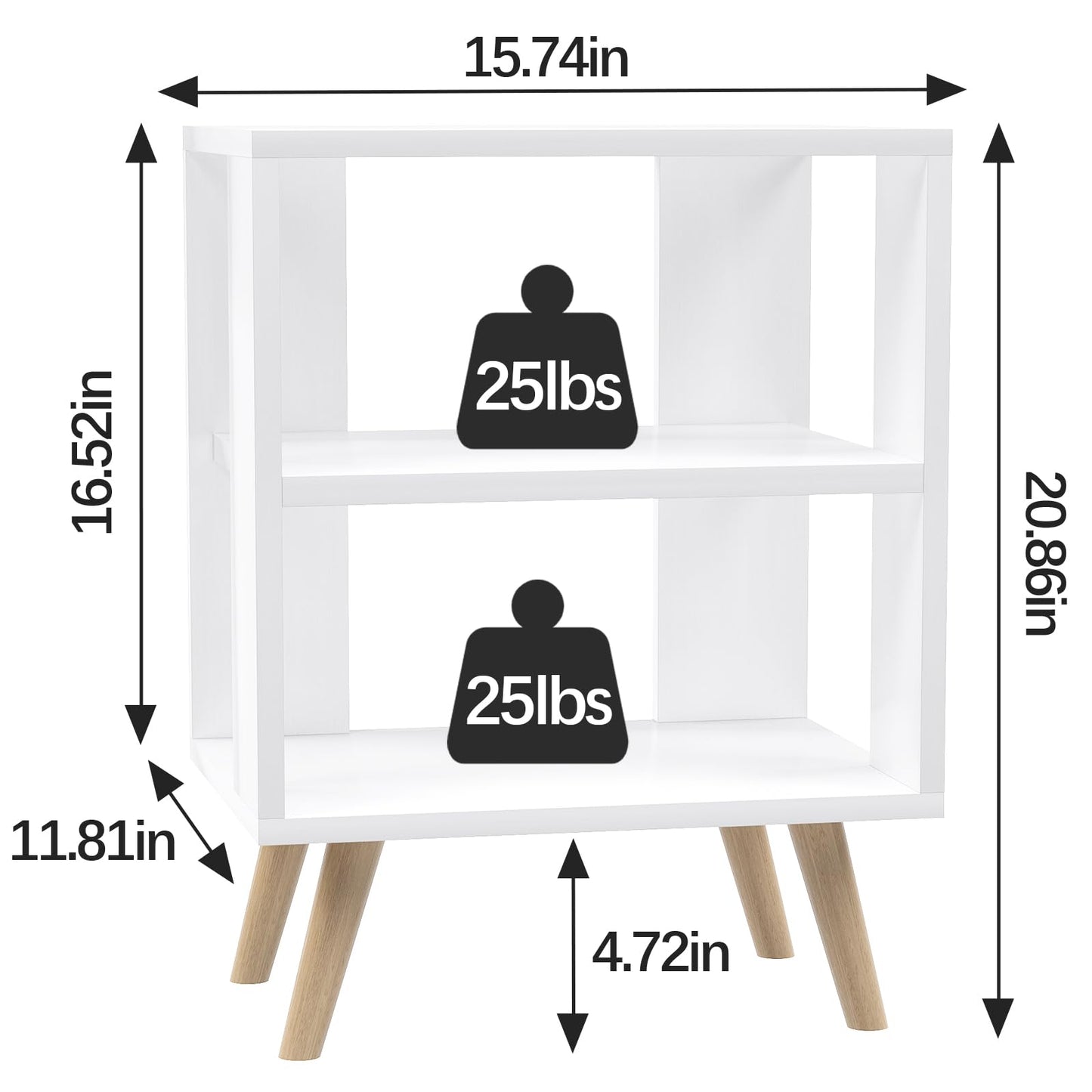 Aenuert Night Stand, White Kids Nightstand, Modern End Table with Open Storage, 2-Tier Nursery Bedside Table for Small Space, Living Room, Bedroom