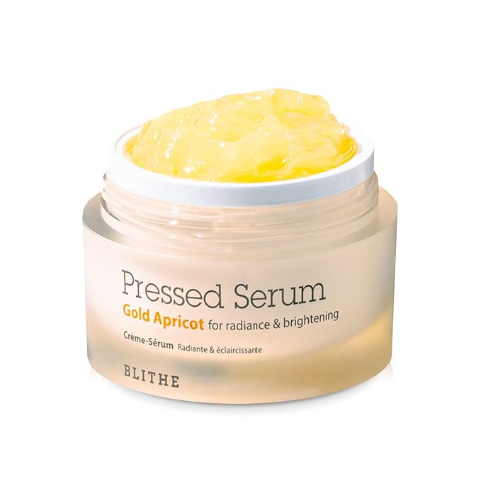 BLITHE Pressed Serum Gold Apricot – Niacinamide Face Moisturizer for Glass Skin Glow, Korean Skincare 1.68 Fl Oz