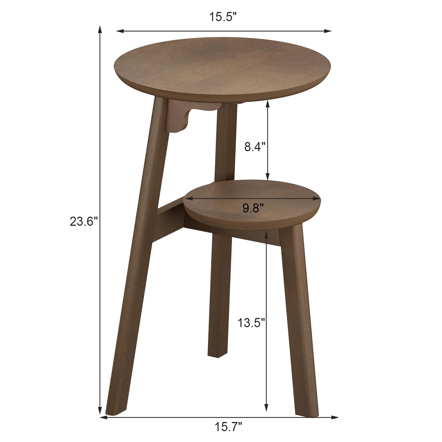 ChooChoo Round End Table for Small Spaces, Narrow Side Table, Accent Table Night Stand with 2 Tier Shelf for Bedroom and Living Room, Walnut