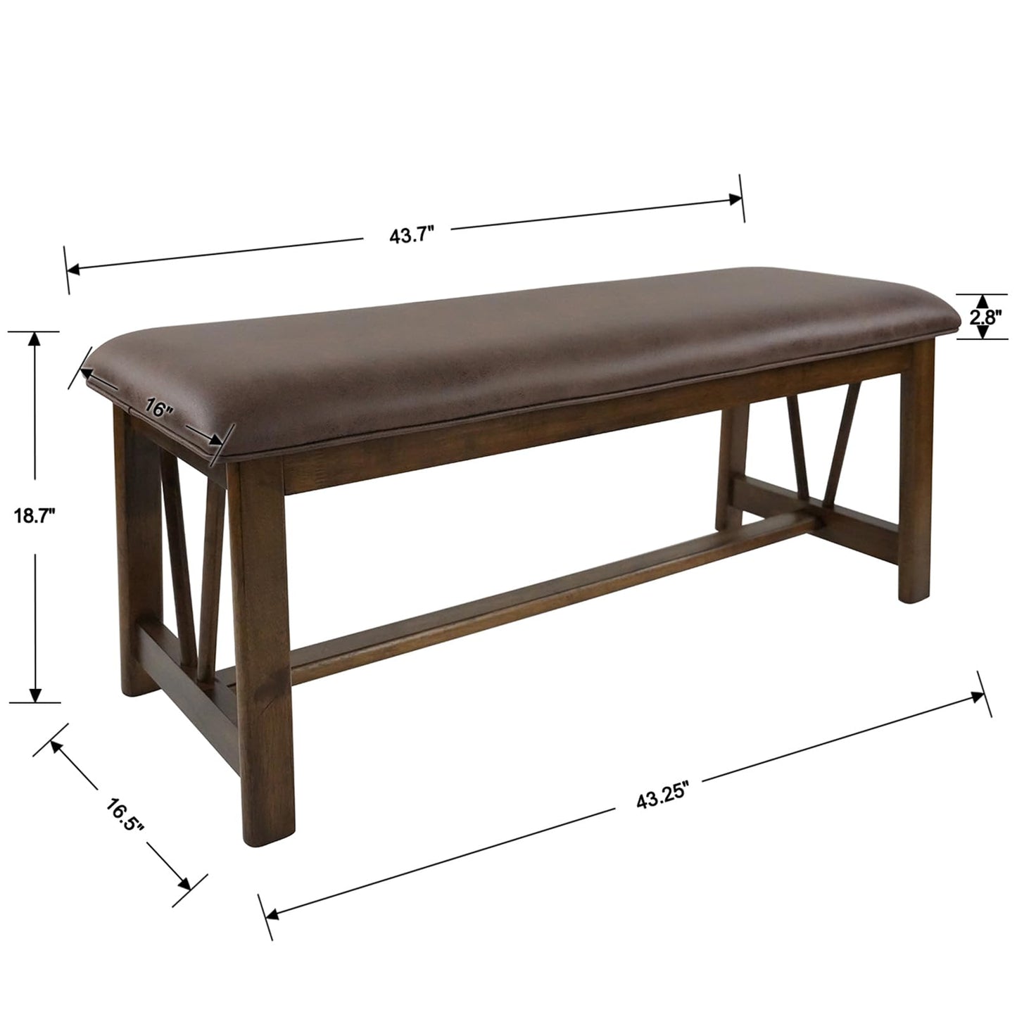Kmax Entryway Bench, Upholstered Dining Bench with Solid Wood Legs Farmhouse Window Bench Rustic Bench Seat for Living Room Hallway Kitchen - PU, Brown