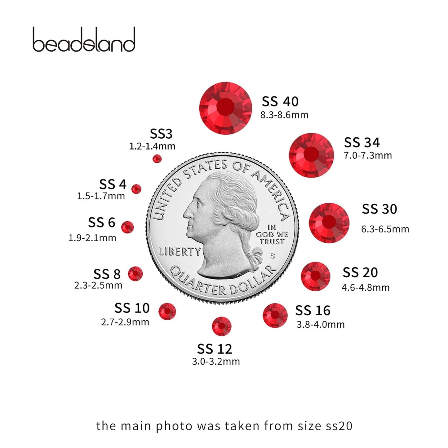beadsland Flat Back Crystal Rhinestones Round Gems, Light Siam (2.7-2.8mm) SS10/1440pcs