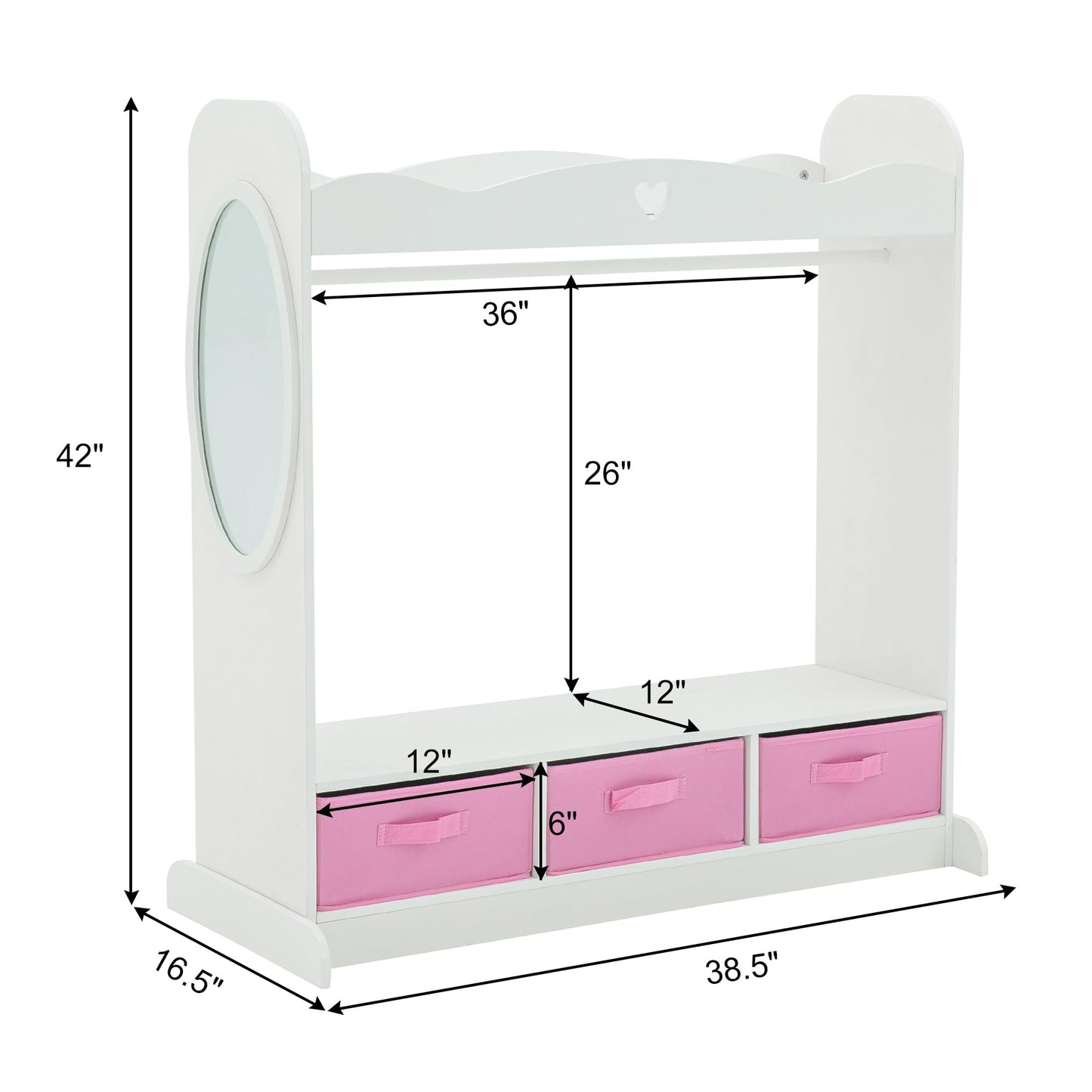 RELIANCER Kids Armoire Dress-Up Closet w/Mirror,Open Hanging Wardrobe w/Clothes Rack,Toddlers Pretend Play Costume Storage Dresser,Children Costume Organizer Center for Nursery Girl Bedroom Playroom