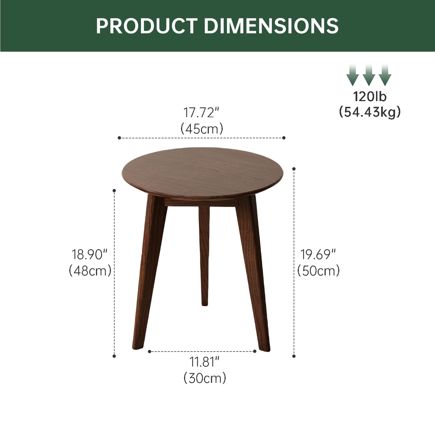 Vadisun 100% Solid Oak Round Side Table Set of 2, Small Bedside Table for Small Spaces, Living Room End Table with Stable Frame, Modern Nightstand for Bedroom Couch(Walnut, 17.71" D x 19.68" H)