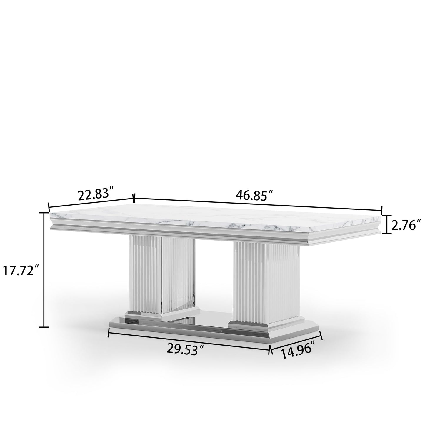 SSLine Modern 1 Piece Living Room Coffee Table Luxury Faux Marble Coffee Table with II-Shape Stainless Steel Base for Living Room Bedroom Home Office, Only 1 Coffee Table,White Marble& Silver