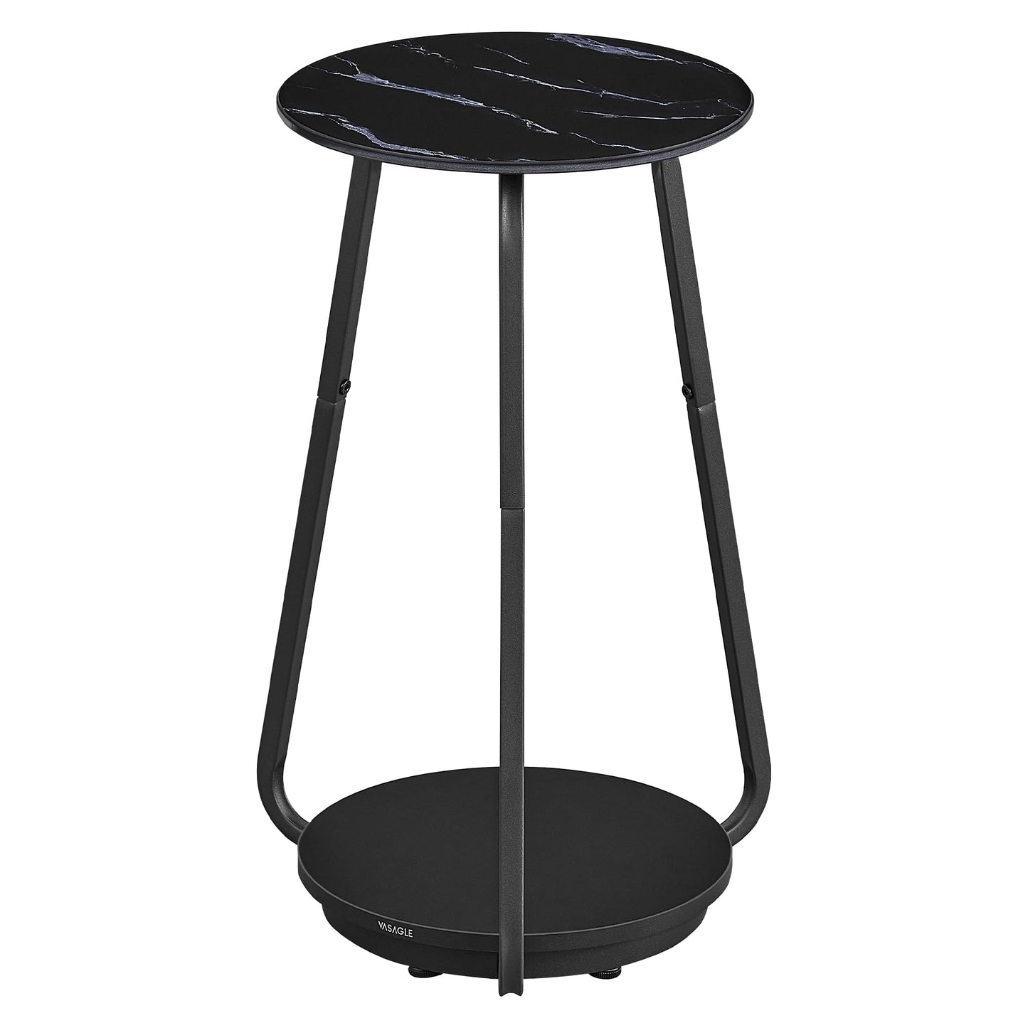 VASAGLE Round Side Table, 2-Tier Nightstand, End Table with Glass Top and Particleboard Shelf, Cocktail Table, for Living Room, Bedroom, Small Spaces, Modern Style, Marble Black ULET287B58