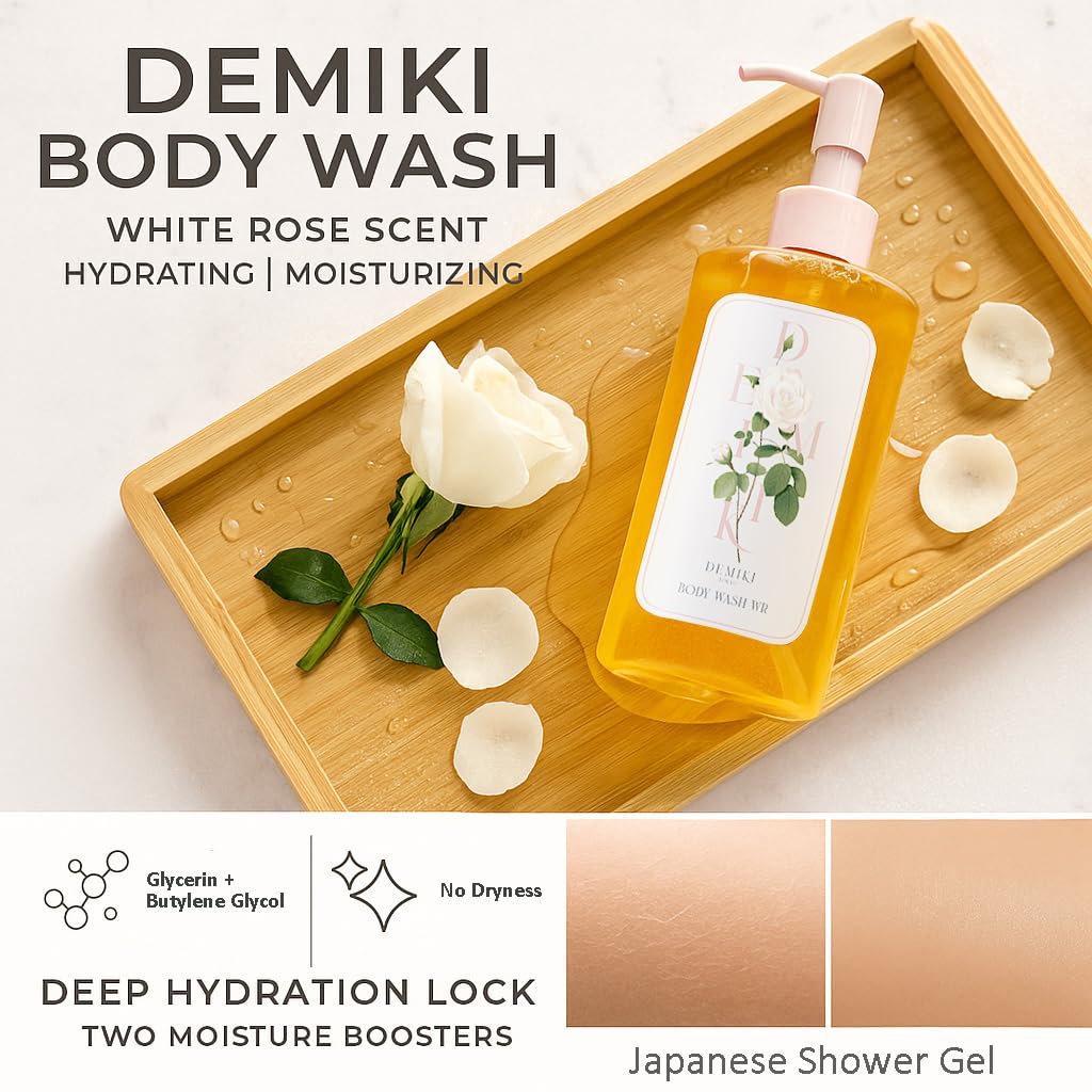Shower Gel Body Wash for Women, Hydrating Body Wash with White Rose Scent, Moisturizing for Sensitive & Dry Skin, Winter Care, Sulfate-Free, Paraben-Free, Dye-Free, 10 fl oz